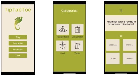 The picture shows three mobile phone screens. On all three screens, the app The picture shows three mobile phone screens. On all three screens, the app