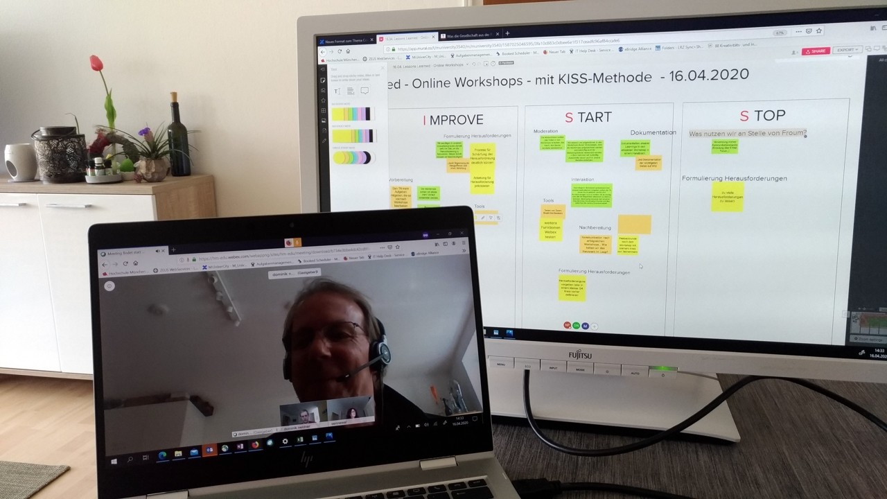 Zwei Bildschirme die einen Workshop zeigen