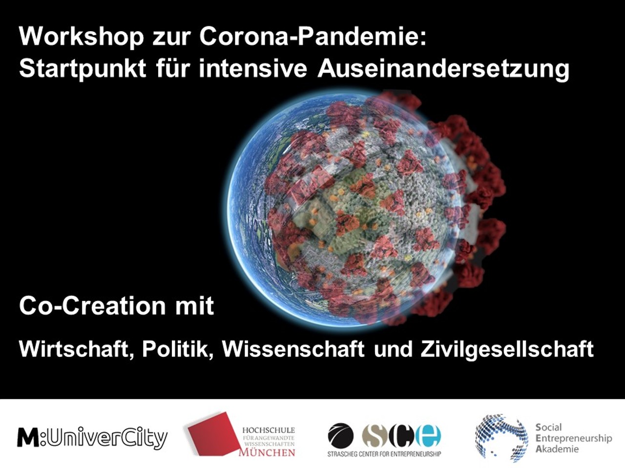 Grafik von einem Corona-Virus, das die Weltkugel umhüllt