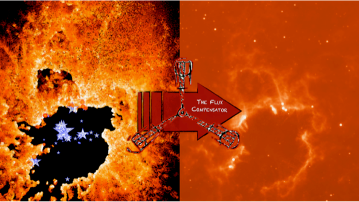 Synthetische Beobachtungen einer simulierten Sternentstehungsregion (Christine Greif (rechts: SF Simulationen J. Dale, links: MIPS-24µm Background) Rechts: Simulation einer Sternentstehungsregion Links: Bild des simulierten Lichtes dieser Simulation im Infraroten