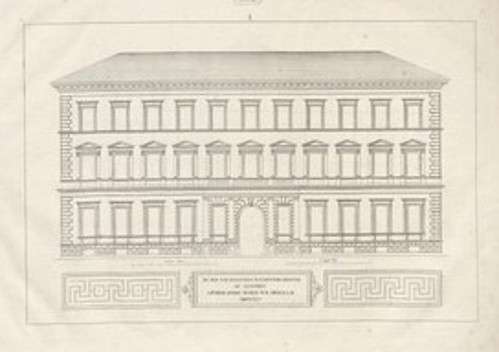 Staatsbauschule_Lithographie_Lehrblatt (Quelle: Bayerische Staatsbibliothek München / Bildarchiv, BSB_port-032536) Lehrblatt zum Fassadenbau 1825