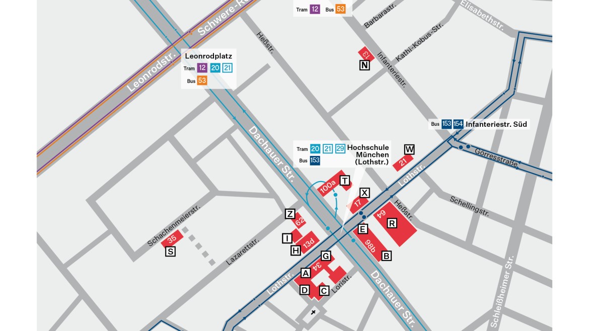 Lageplan Lothstraße (Grafik: Hochschule München) Lageplan Lothstraße