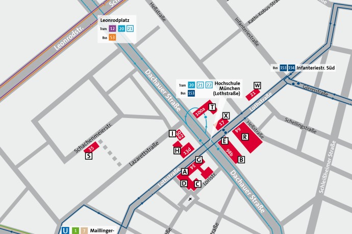 Lageplan Lothstraße (Grafik: Hochschule München) Lageplan Lothstraße