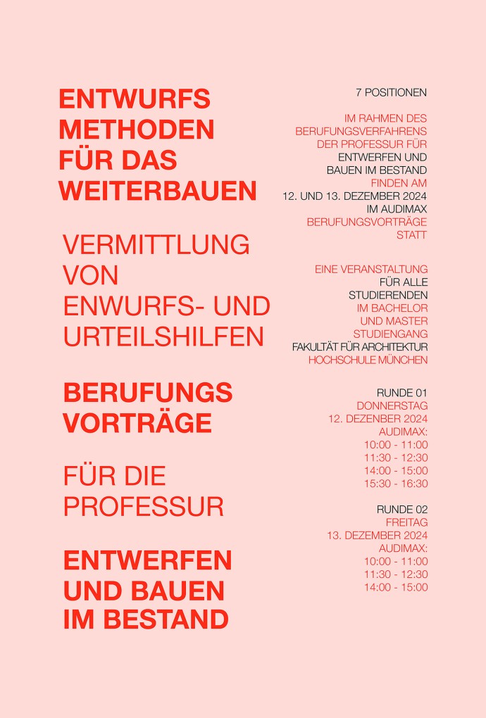 Berufungsvorträge Professur Entwerfen und Bauen im Bestand