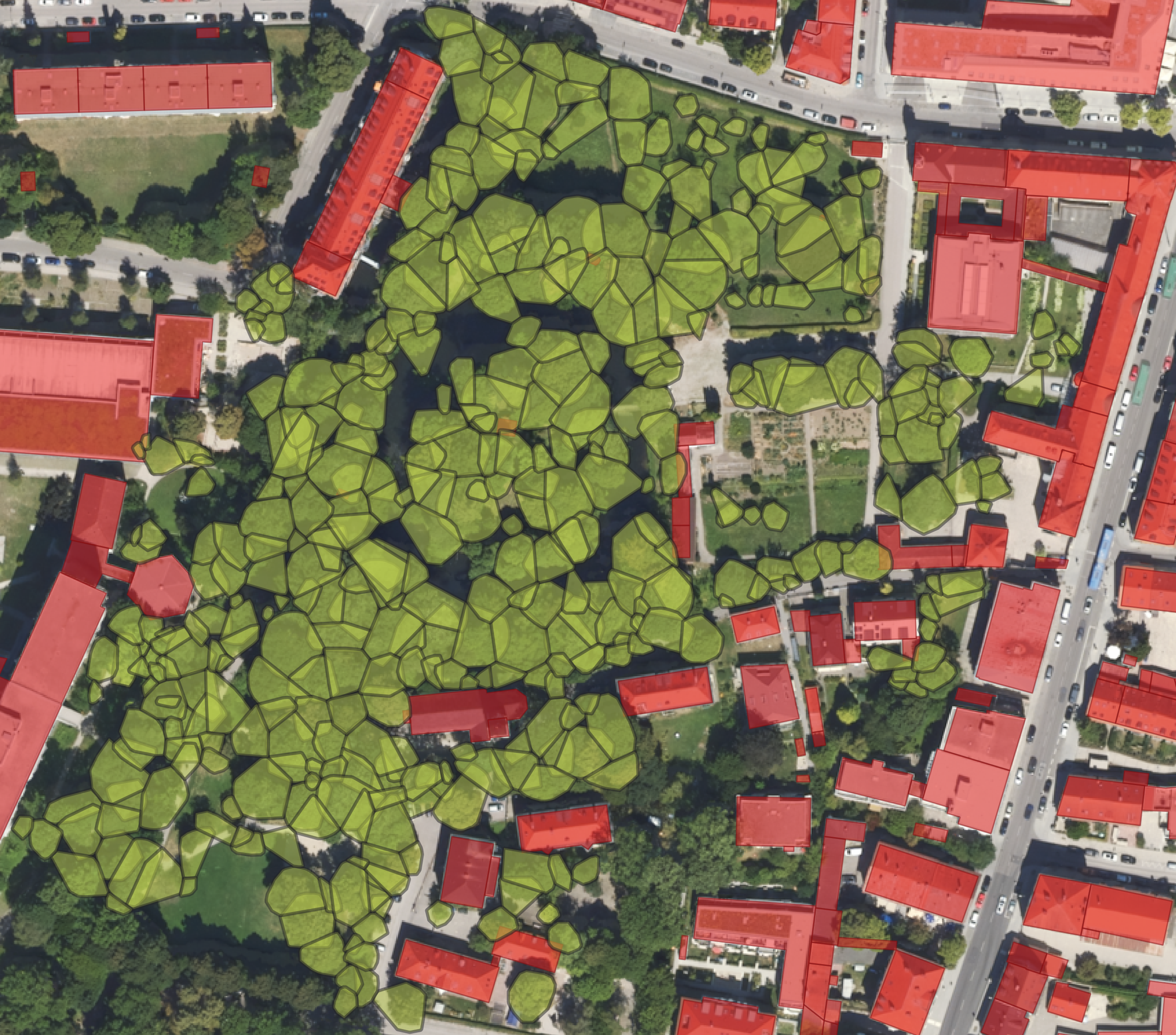 Überlagerung Einzelbäume mit Geodaten