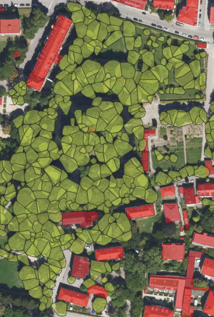 Überlagerung Einzelbäume mit Geodaten