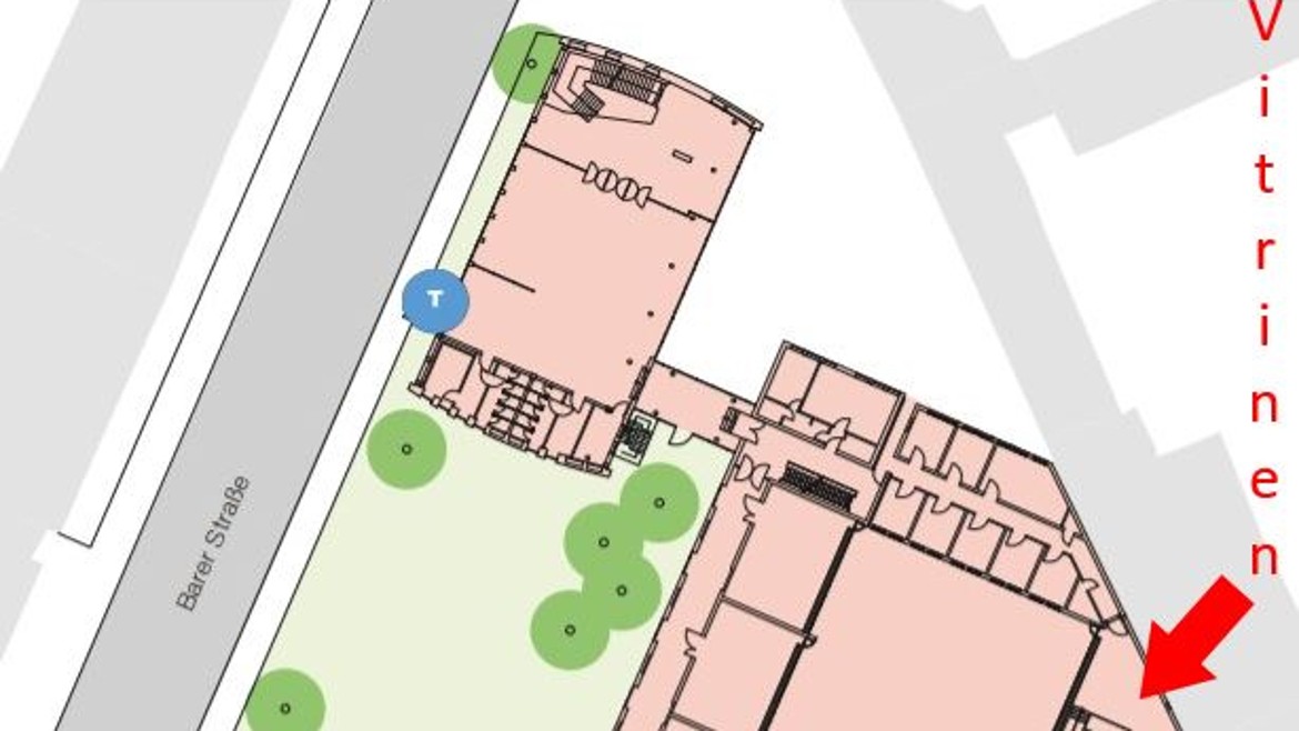 Ausstellungsvitrinen (FK08: Lageplan Vitrinen Karlstraße) Lageplan der Ausstellungsvitrinen