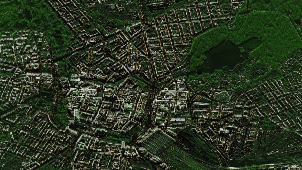 High Resolution TerraSAR-X Szene der Leipziger Innenstadt (bereitgestellt durch das DLR-German Aerospace Center) Radarbild