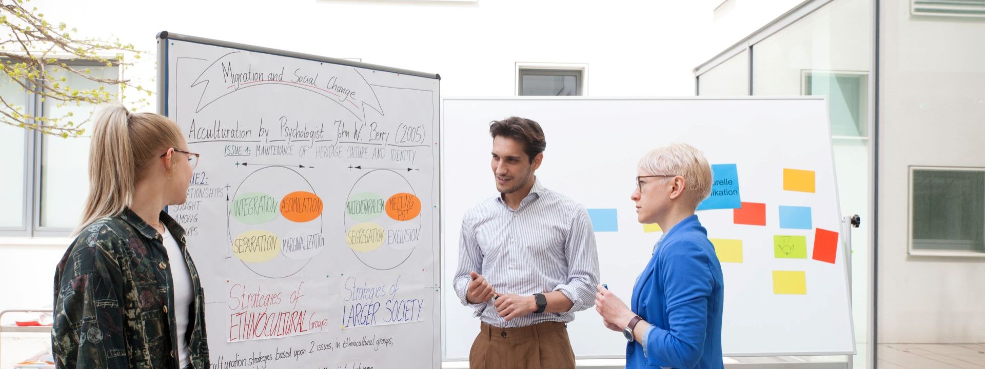 Studierende vor Whiteboard