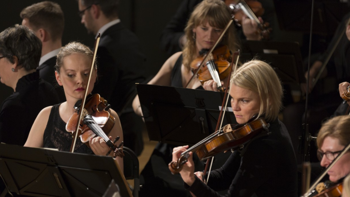 Foto zwei spielender Violistinnen im Orchester